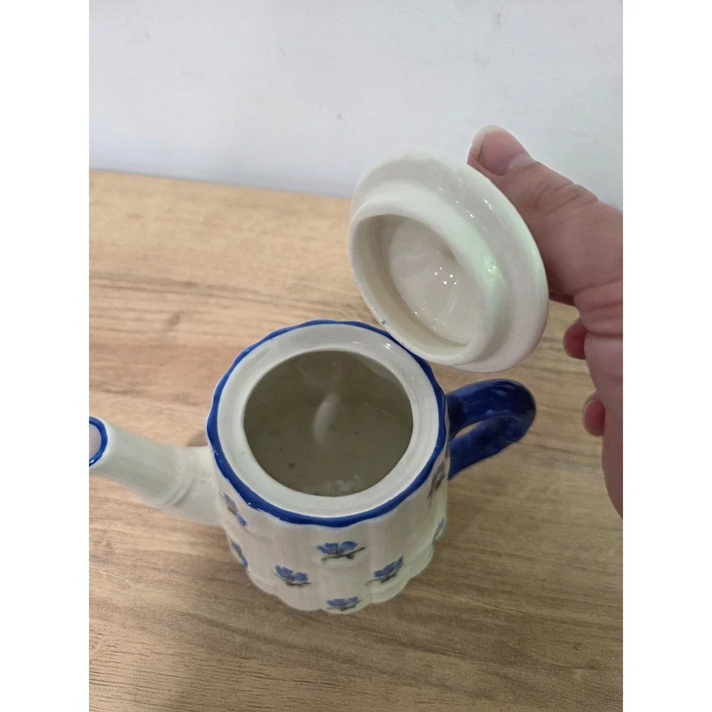 Boleslawiec Polish Pottery Personal Teapot Blue White Floral 5.5''